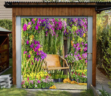 3D Flowers Fence Bench 128 Garage Door Mural Wallpaper AJ Wallpaper 