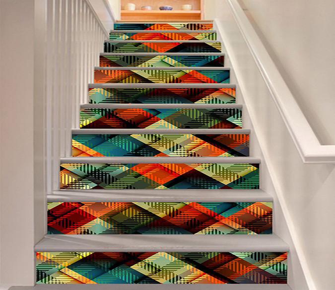3D Color Oblique Lattice 1014 Stair Risers Wallpaper AJ Wallpaper 