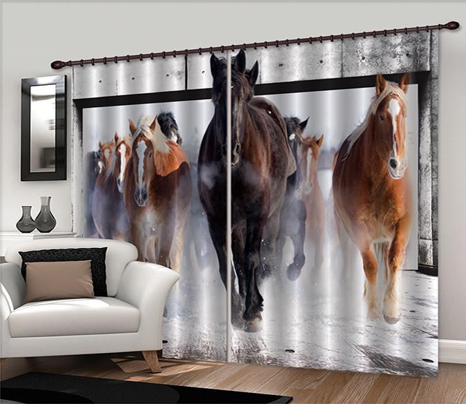 3D Snow Field Running Horses Curtains Drapes Wallpaper AJ Wallpaper 