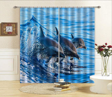 3D Sea Jumping Dolphins 635 Curtains Drapes Wallpaper AJ Wallpaper 