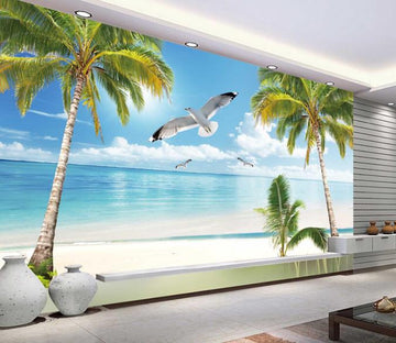 3D Ocean Beach Tree Crane Wallpaper AJ Wallpaper 1 