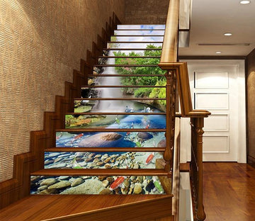 3D Waterfall Lake Animals 1613 Stair Risers Wallpaper AJ Wallpaper 