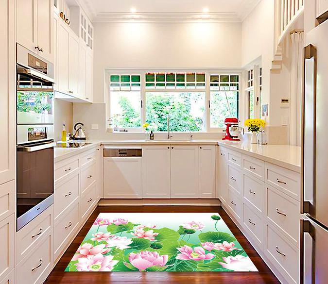 3D Lotus Flowers 637 Kitchen Mat Floor Mural Wallpaper AJ Wallpaper 
