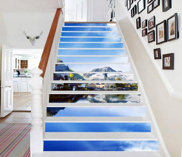 3D Snow Mountain Lake Town 563 Stair Risers Wallpaper AJ Wallpaper 