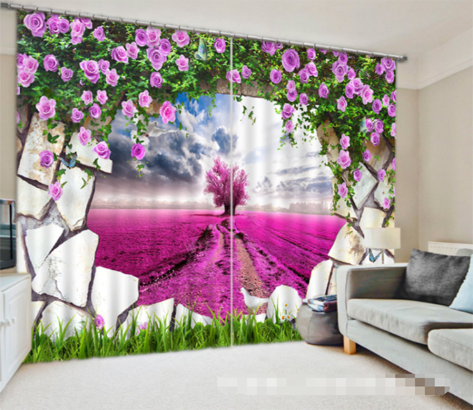 3D Hole Flowers Scenery 1332 Curtains Drapes Wallpaper AJ Wallpaper 