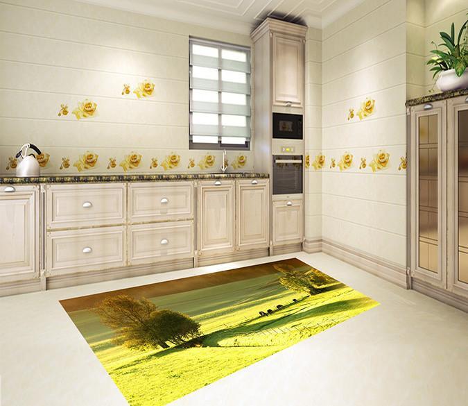 3D Green Ranch Horses 511 Kitchen Mat Floor Mural Wallpaper AJ Wallpaper 