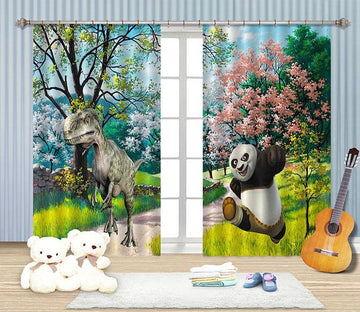 3D Dinosaur And Panda 2252 Curtains Drapes Wallpaper AJ Wallpaper 