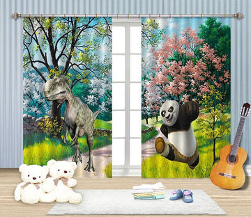 3D Dinosaur And Panda 2252 Curtains Drapes Wallpaper AJ Wallpaper 