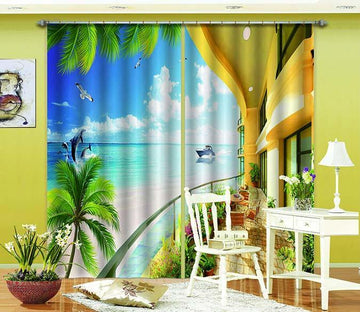 3D Balcony Sea Scenery 734 Curtains Drapes Wallpaper AJ Wallpaper 