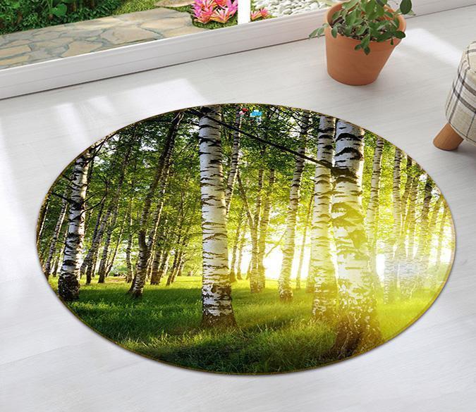 3D Green Trees Yellow Sunshine 120 Round Non Slip Rug Mat Mat AJ Creativity Home 