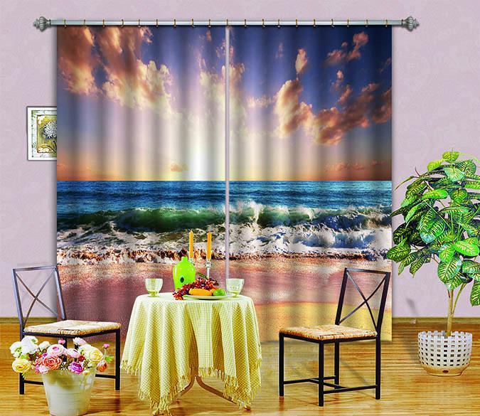 3D Sea Sunset Glows 663 Curtains Drapes Wallpaper AJ Wallpaper 