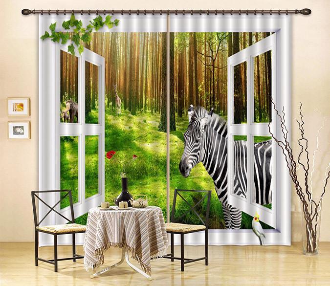 3D Window Forest Animals 33 Curtains Drapes Wallpaper AJ Wallpaper 