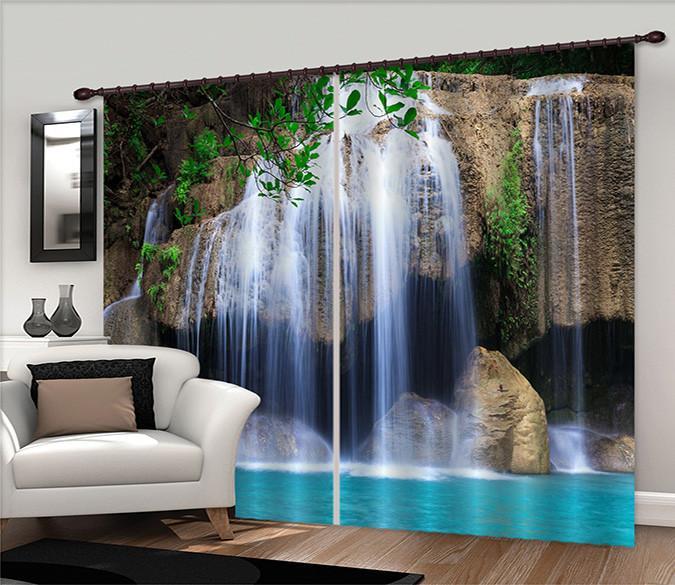 3D Rocks Flowing Waterfall 732 Curtains Drapes Wallpaper AJ Wallpaper 