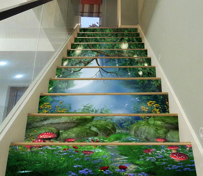 3D Forest Mushrooms Flowers 48 Stair Risers Wallpaper AJ Wallpaper 