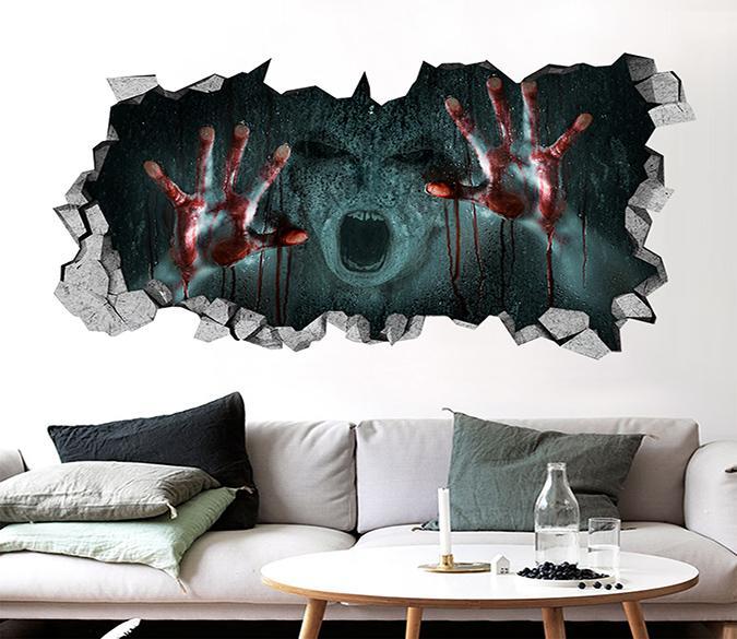 3D Girl Bloody Hands 011 Broken Wall Murals Wallpaper AJ Wallpaper 