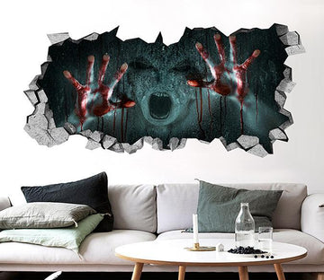 3D Girl Bloody Hands 011 Broken Wall Murals Wallpaper AJ Wallpaper 