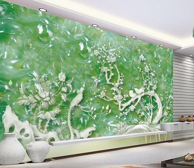 3D Jade Bird Flower 328 Wallpaper AJ Wallpaper 