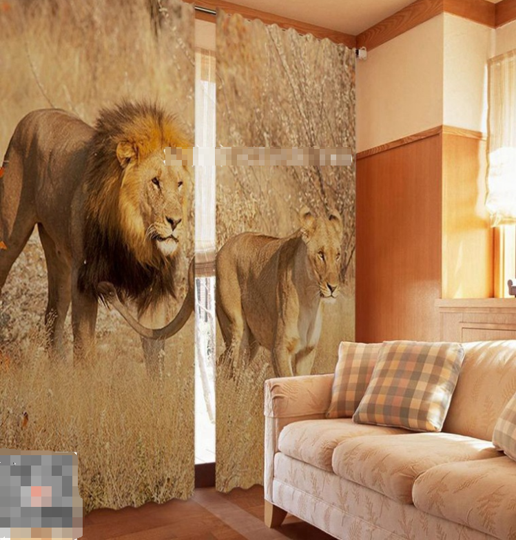 3D Lion Couple 1015 Curtains Drapes Wallpaper AJ Wallpaper 