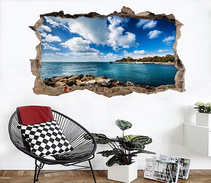 3D Vast Blue Sky 065 Broken Wall Murals Wallpaper AJ Wallpaper 
