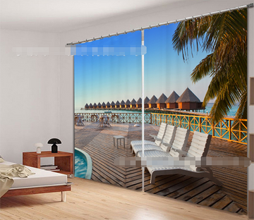 3D Balcony Sea Scenery 2173 Curtains Drapes Wallpaper AJ Wallpaper 