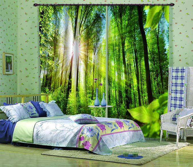 3D Forest Bright Sunbeams 739 Curtains Drapes Wallpaper AJ Wallpaper 
