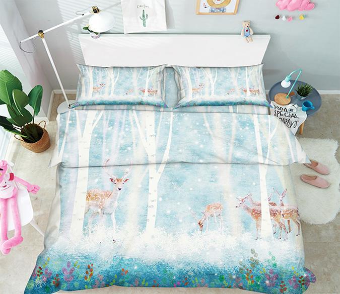 3D Trees Deer 7 Bed Pillowcases Quilt Wallpaper AJ Wallpaper 