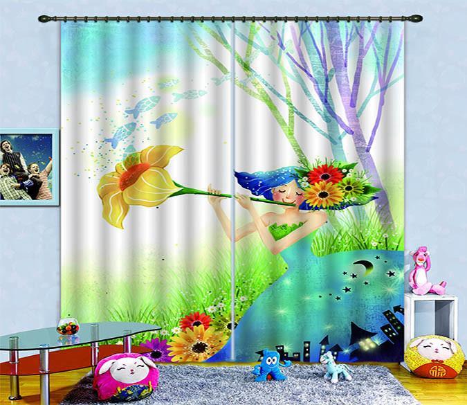 3D Pretty Flowers Girl 791 Curtains Drapes Wallpaper AJ Wallpaper 