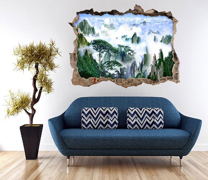 3D Foggy Mountains 131 Broken Wall Murals Wallpaper AJ Wallpaper 