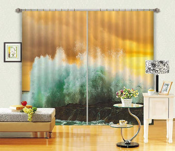 3D Coast Excited Waves 322 Curtains Drapes Wallpaper AJ Wallpaper 