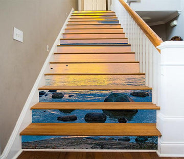 3D Lake Stones Sunset 920 Stair Risers Wallpaper AJ Wallpaper 