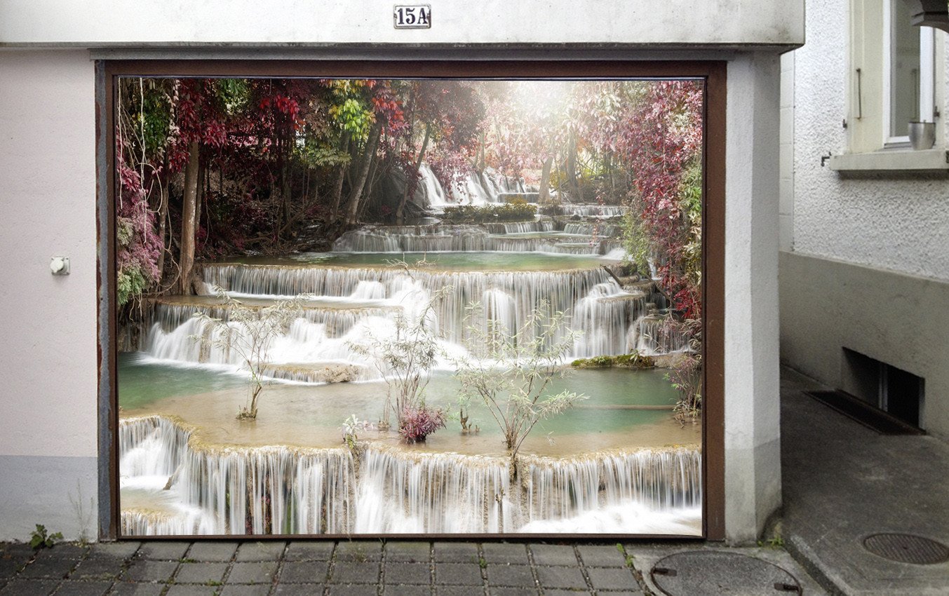 3D River Waterfalls 123 Garage Door Mural Wallpaper AJ Wallpaper 