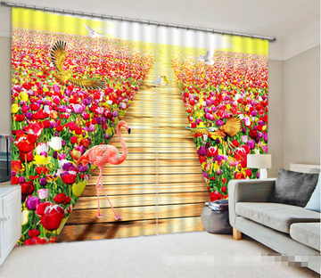 3D Flowers Field Birds 1236 Curtains Drapes Wallpaper AJ Wallpaper 