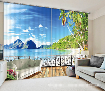 3D Balcony Sunny Beach 1336 Curtains Drapes Wallpaper AJ Wallpaper 