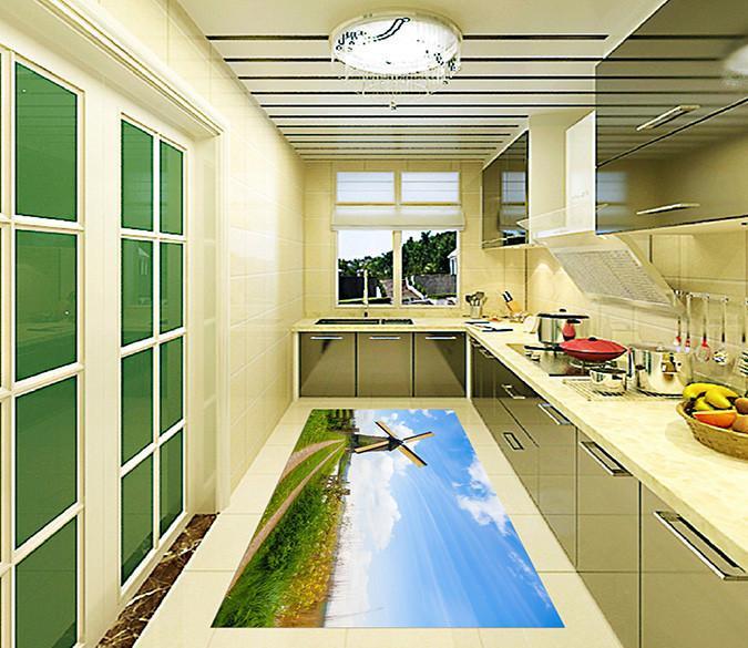 3D Lakeside Windmill 092 Kitchen Mat Floor Mural Wallpaper AJ Wallpaper 