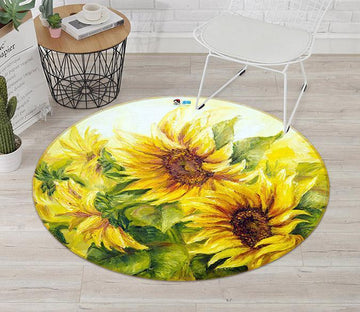 3D Sunflowers Painting 4 Round Non Slip Rug Mat Mat AJ Creativity Home 