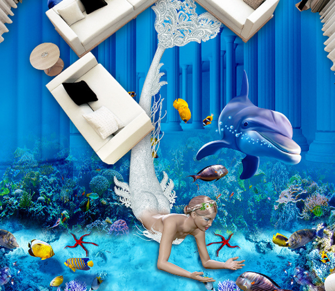 3D Deep-Sea Mermaid Floor Mural Wallpaper AJ Wallpaper 2 