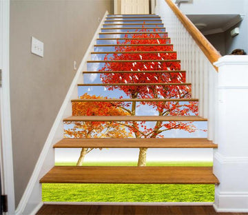3D Grassland Trees Birds 483 Stair Risers Wallpaper AJ Wallpaper 