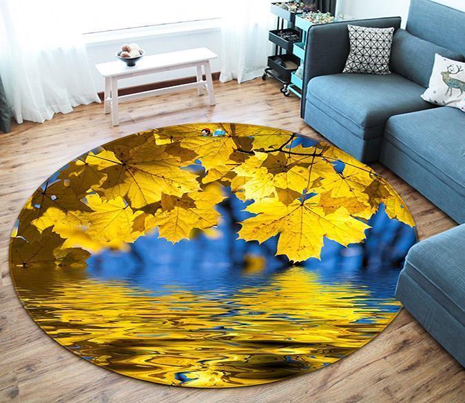 3D Drooping Leaves 50 Round Non Slip Rug Mat Mat AJ Creativity Home 