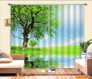 3D Lakeside Grassland Tree 826 Curtains Drapes Wallpaper AJ Wallpaper 