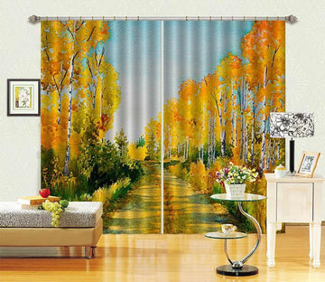 3D Watercolor Roadside Trees 684 Curtains Drapes Wallpaper AJ Wallpaper 