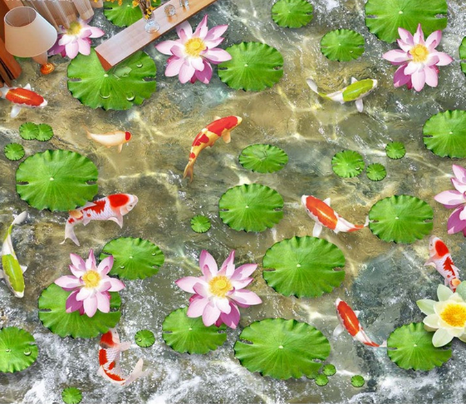 3D Clear Lotus Pond Floor Mural Wallpaper AJ Wallpaper 2 