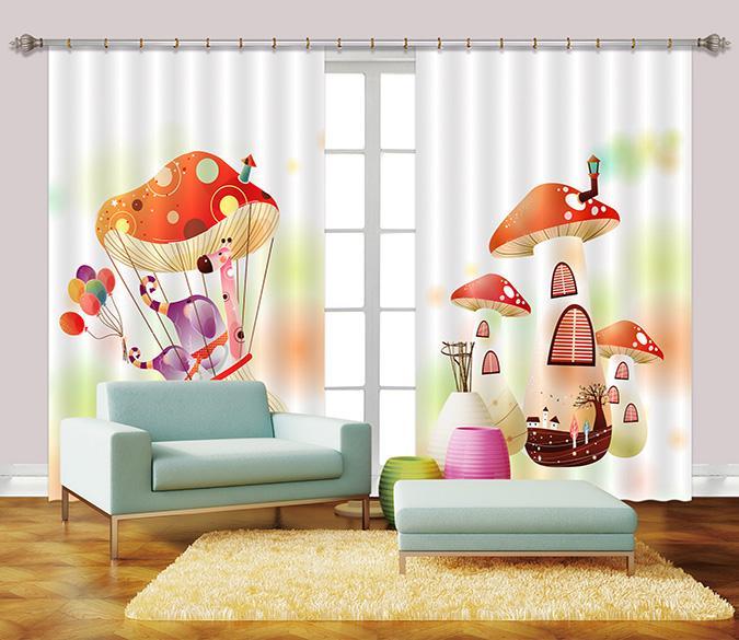 3D Mushroom Houses Balloon 2450 Curtains Drapes Wallpaper AJ Wallpaper 