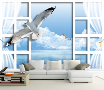 Window Flying Seagulls Wallpaper AJ Wallpaper 