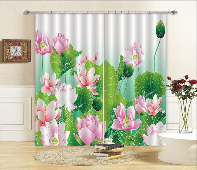 3D Lotus Flowers 646 Curtains Drapes Wallpaper AJ Wallpaper 