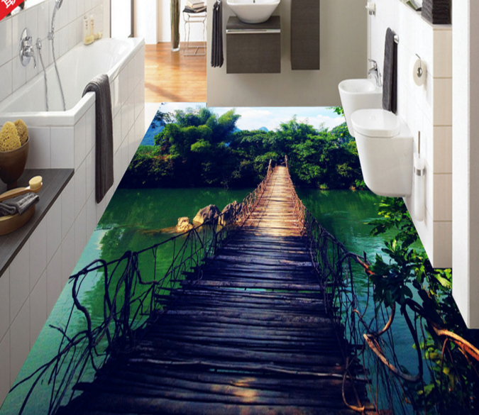 3D Single Wood Bridge 169 Floor Mural Wallpaper AJ Wallpaper 2 