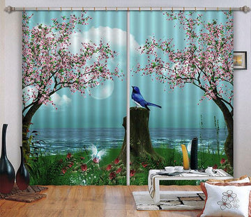 3D Seaside Flowers Bird Curtains Drapes Wallpaper AJ Wallpaper 
