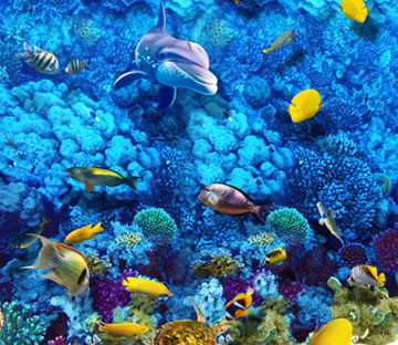 3D Blue Sea Bottom Floor Mural Wallpaper AJ Wallpaper 2 