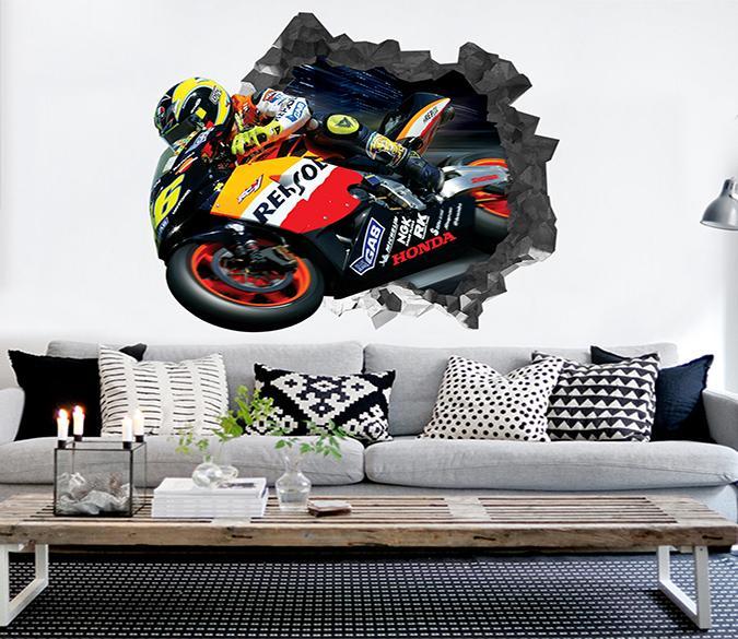 3D Motorcyclist 26 Broken Wall Murals Wallpaper AJ Wallpaper 