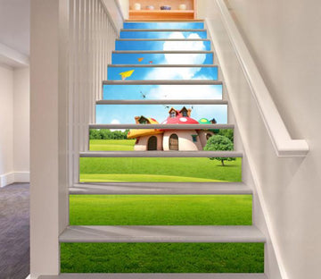 3D Grassland Mushroom Houses 477 Stair Risers Wallpaper AJ Wallpaper 