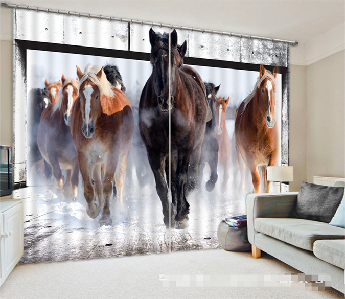 3D Snow Field Horses 1034 Curtains Drapes Wallpaper AJ Wallpaper 